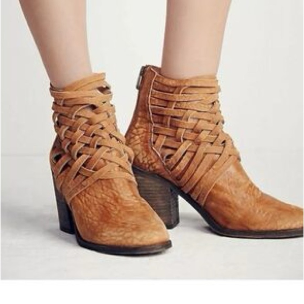 Free People Tan Woven Ankle Booties